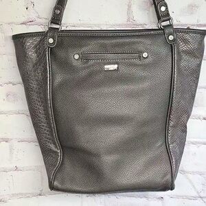 Jewell Thirty One gray silver pebbled snakeskin vegan leather tote bag purse EUC